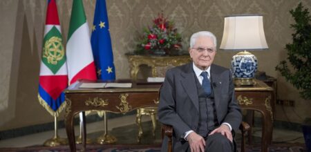 Il Presidente della Repubblica italiana Mattarella durante il discorso di fine anno 2017