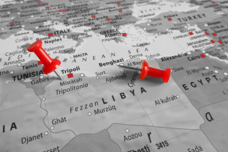 Red marker over Libya (iStock/)