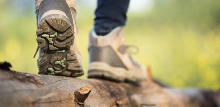 Close up feet of a female hiker.