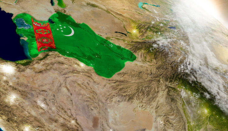 Turkmenistan with flag in rising sun