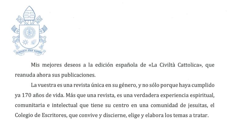 Lettera del Papa a La Civiltà Cattolica