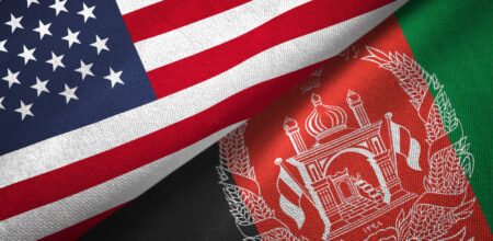 Afghanistan and United States two flags together realations textile cloth fabric texture