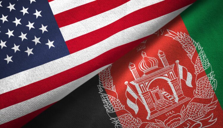Afghanistan and United States two flags together realations textile cloth fabric texture