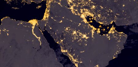 Middle east, west asia, east europe lights during night as it looks like from space. Elements of this image are furnished by NASA.