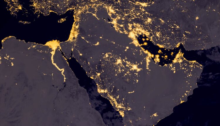 Middle east, west asia, east europe lights during night as it looks like from space. Elements of this image are furnished by NASA.