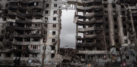 Un edificio distrutto a Borodjanka.