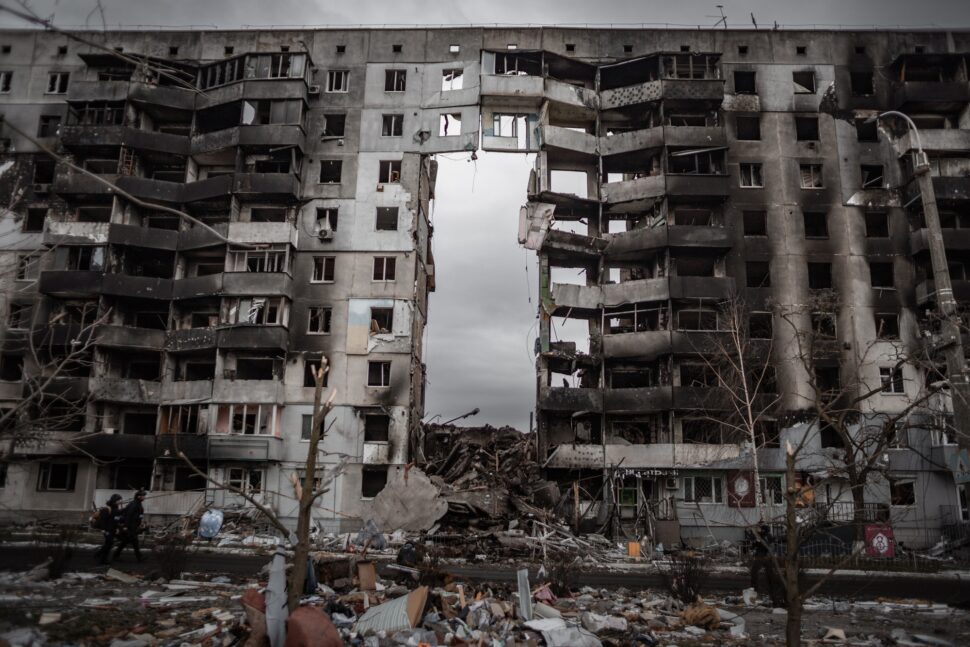 Un edificio distrutto a Borodjanka.