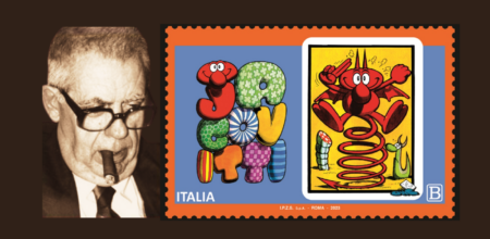 Benito Jacovitti e il francobollo commemorativo emesso da Poste italiane.