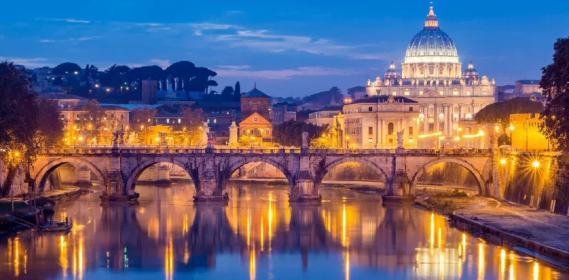 Roma: il Tevere, ponte s. Angelo e lla Basilica di Saìn Pietro,