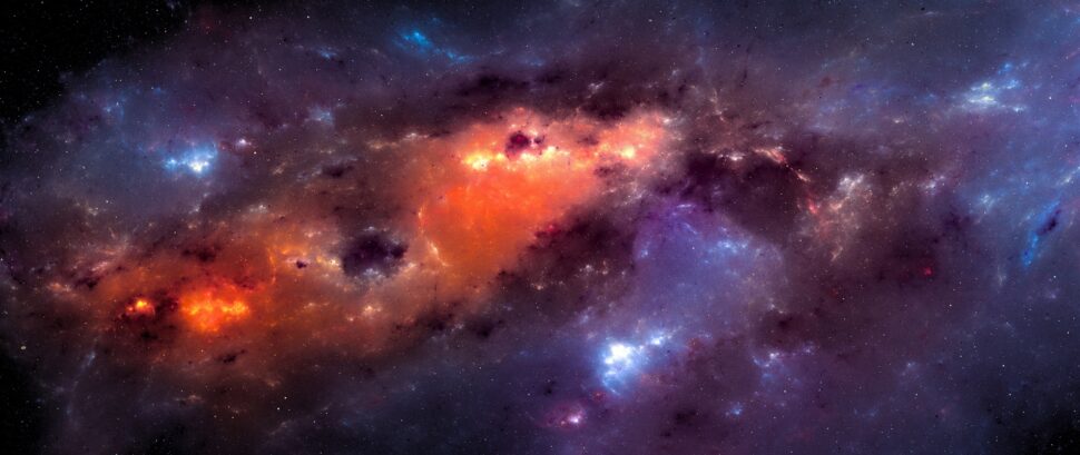 Materia oscura in nebulosa sullo sfondo widescreen dello spazio interstellare