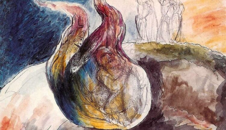 William Blake, “The Divine Comedy, Inferno, Canto XXVI Ulisses & Diomedes” (particolare).