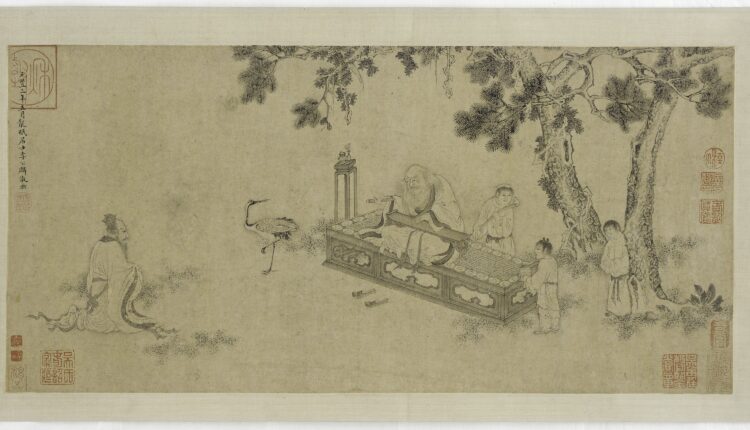 Laozi che consegna il Daodejing.