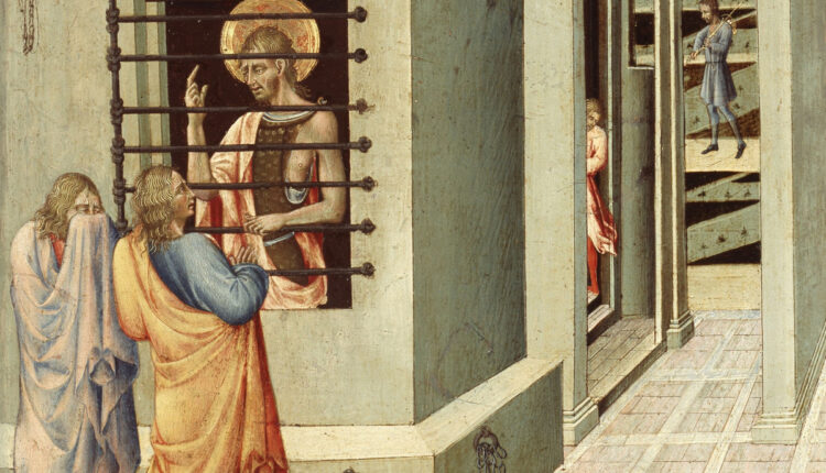 San Giovanni Battista in carcere visitato dai due discepoli, Giovanni di Paolo 1455-1460