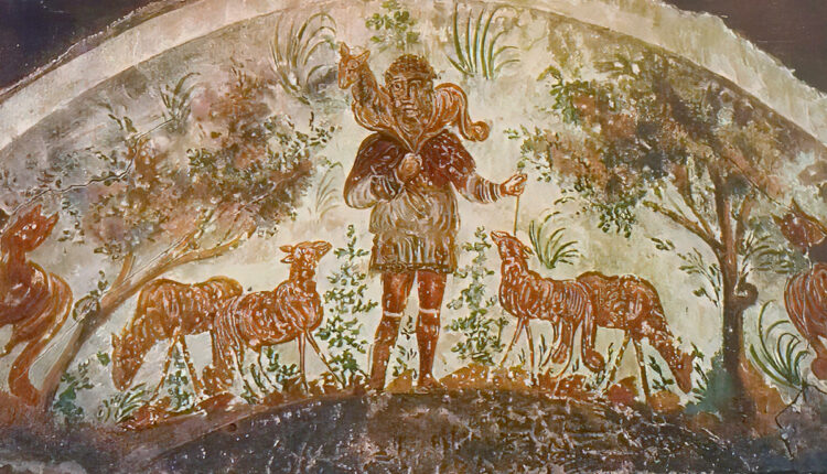 Il buon Pastore, catacombe di Domitilla.